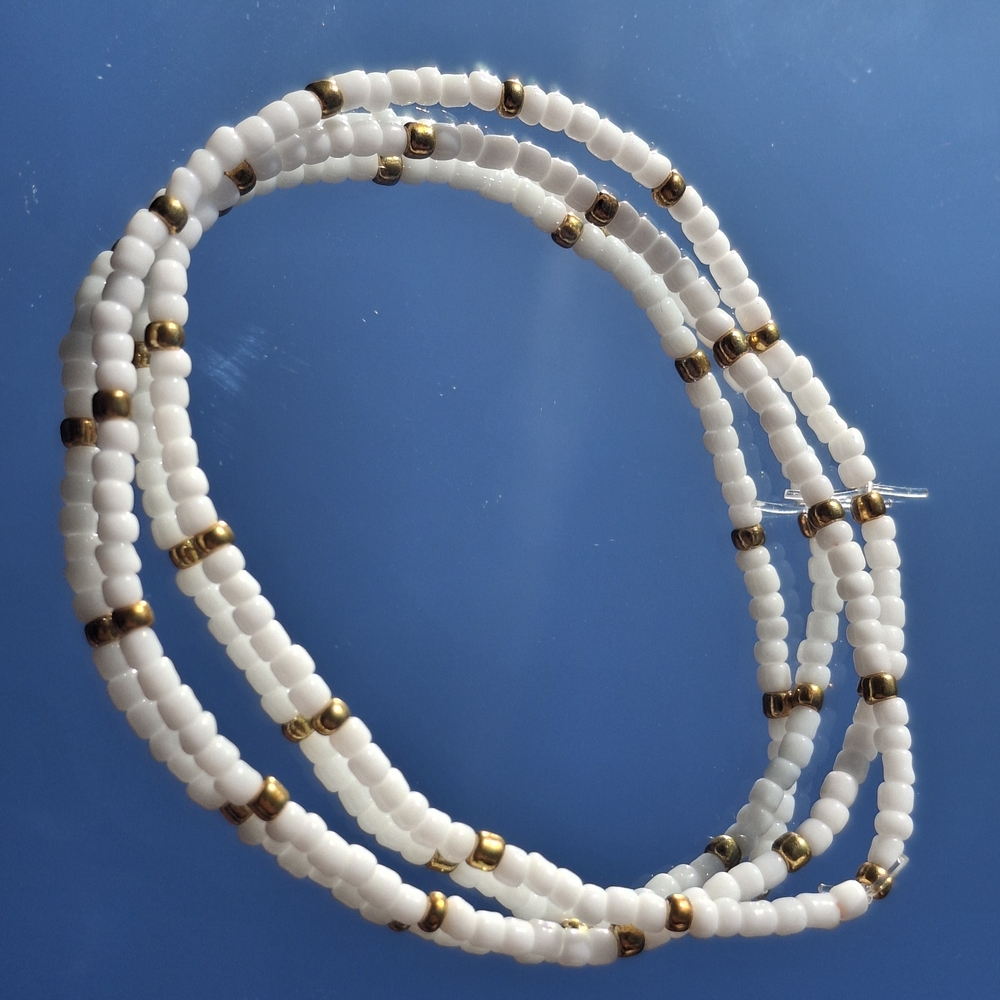 White and Gold Beaded Multi-Strand Bracelet